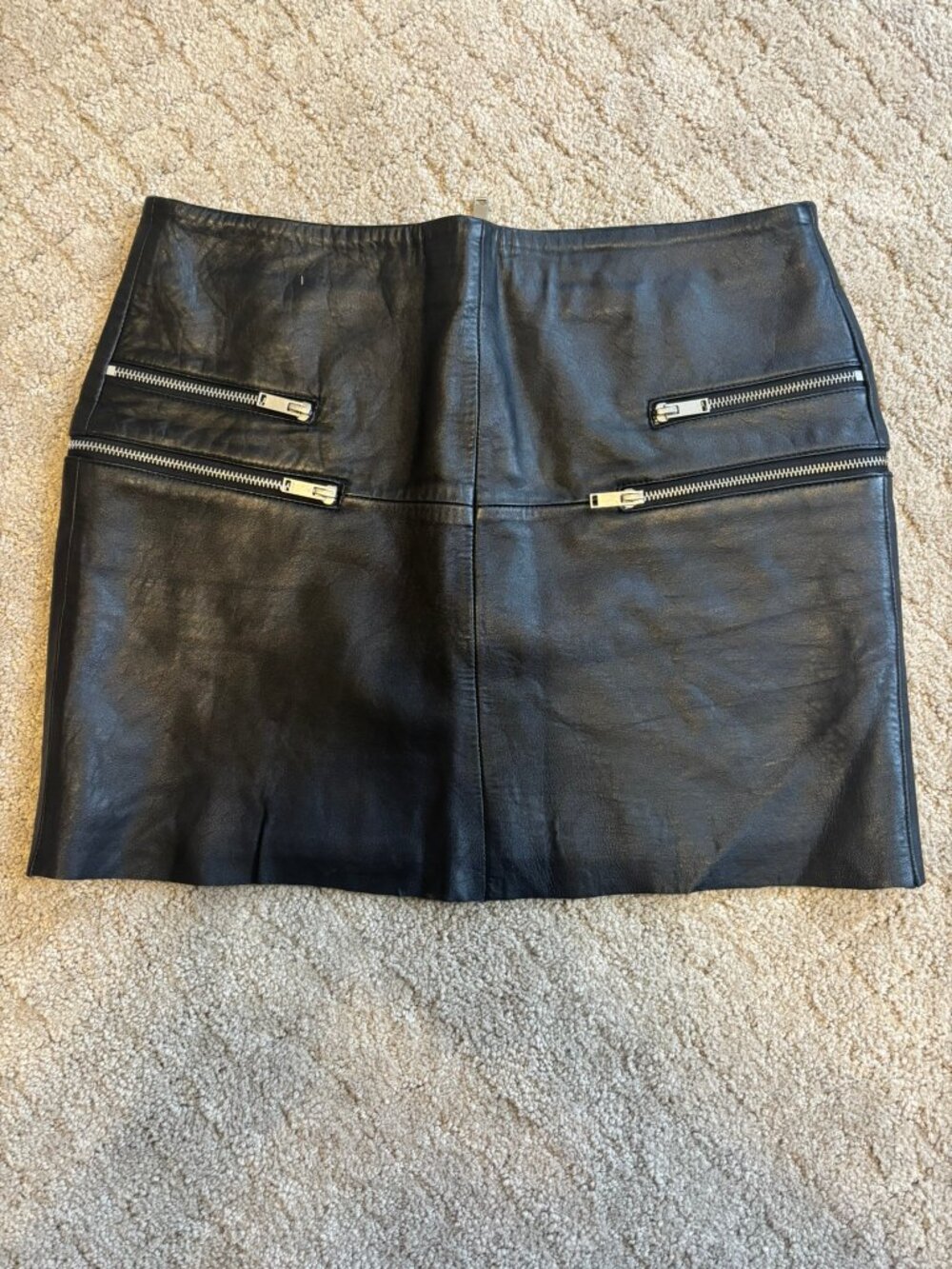 Zara Women's Black Lambskin Mini Skirt Medium Silver Zip Pockets Leather